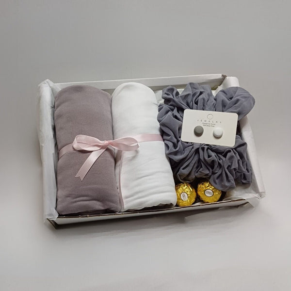 Hijab Gift Set | White & Grey | Jersey Hijabs